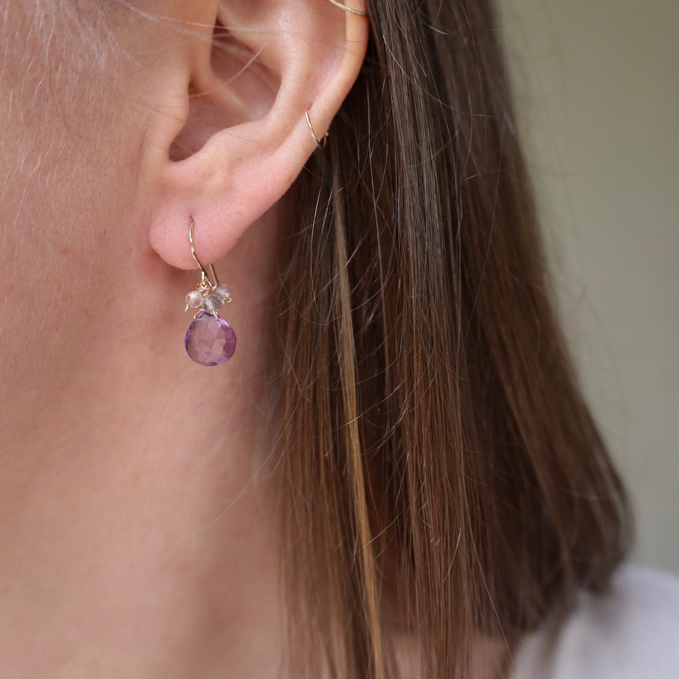 EAR-GF Gold Filled Rondelle Cluster with Pink Amethyst Earring