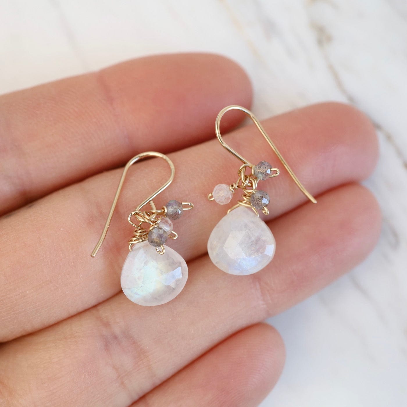 EAR-GF Gold Filled Rondelle Cluster with Rainbow Moonstone Earring