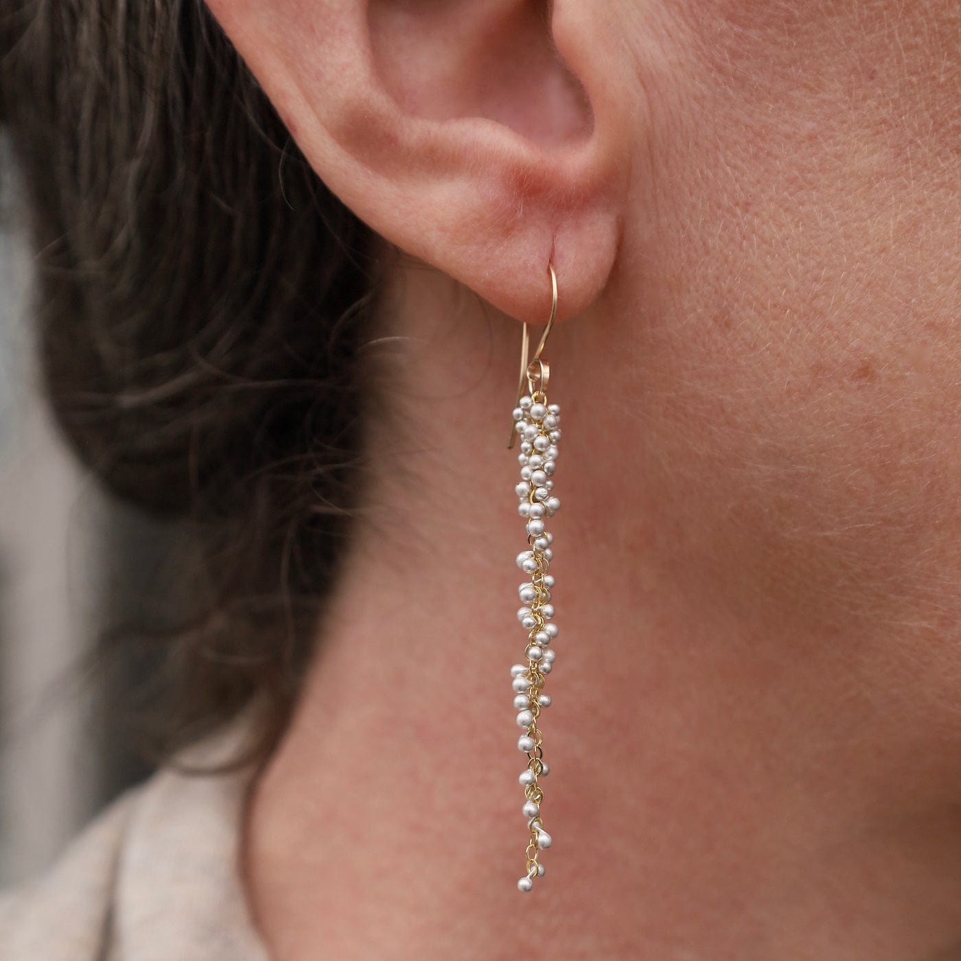 EAR-GF Gold Filled & Silver Long Wisteria Caviar Earrings