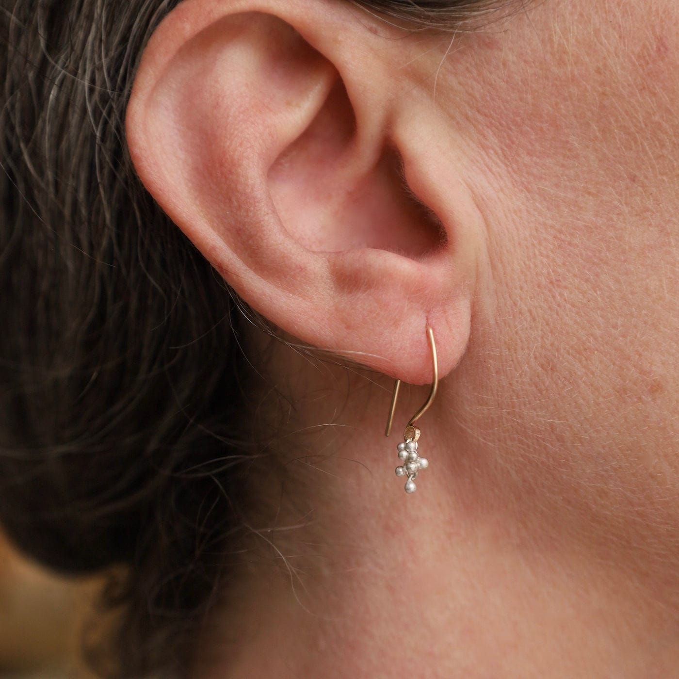 EAR-GF Gold Filled & Silver Mini Wisteria Caviar Hook Earrings