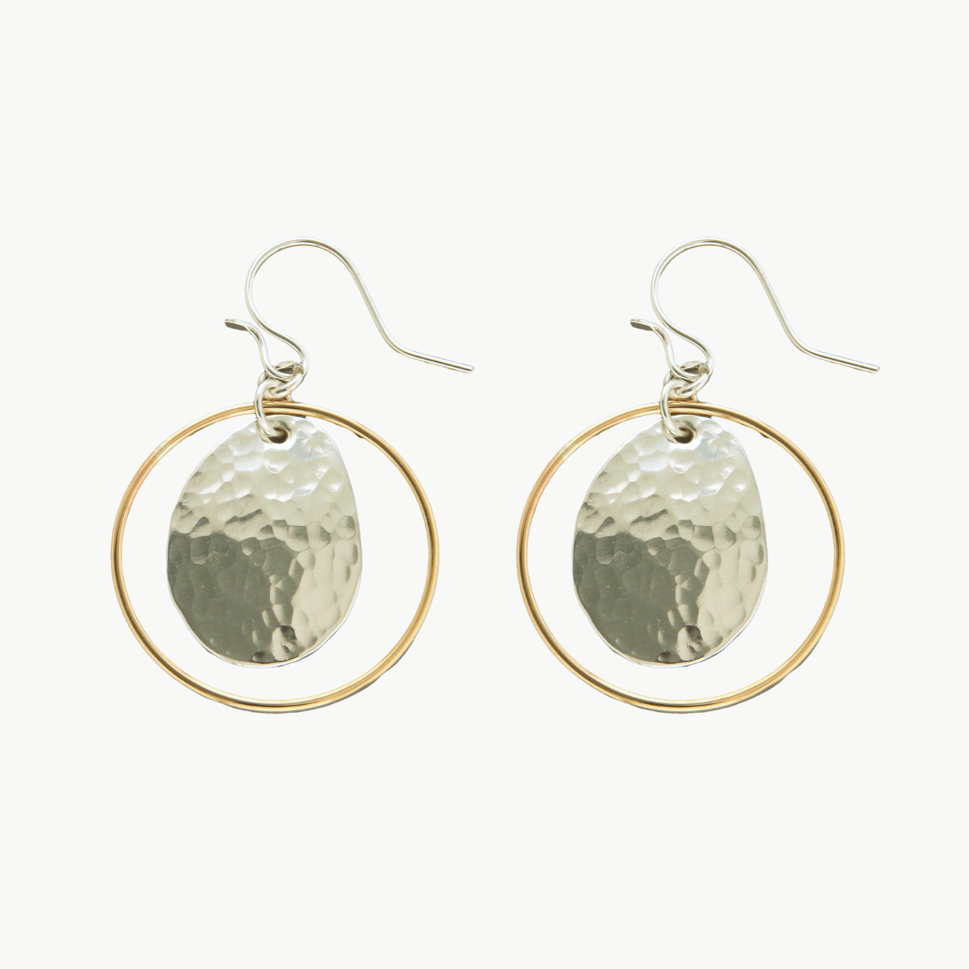 EAR-GF Gold Filled & Sterling Silver Floating Hammered Oval Earrings