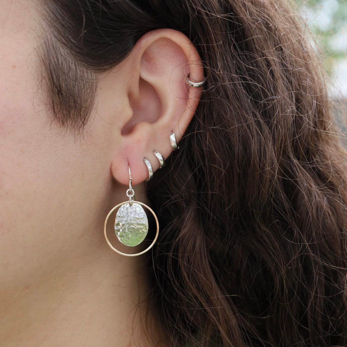 EAR-GF Gold Filled & Sterling Silver Floating Hammered Oval Earrings