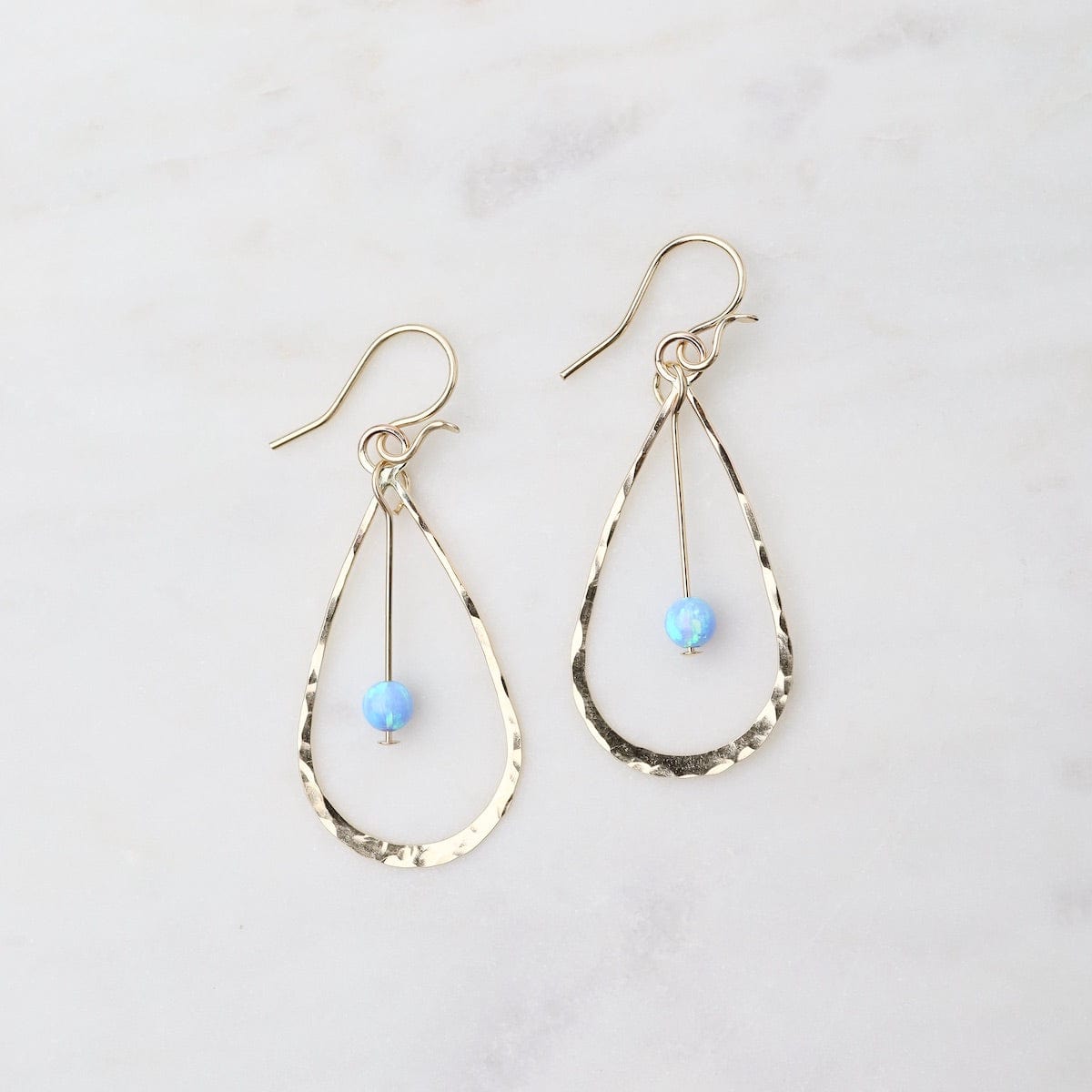 EAR-GF Gold Filled Teardrop with Hanging Blue Opal Ball Earrings