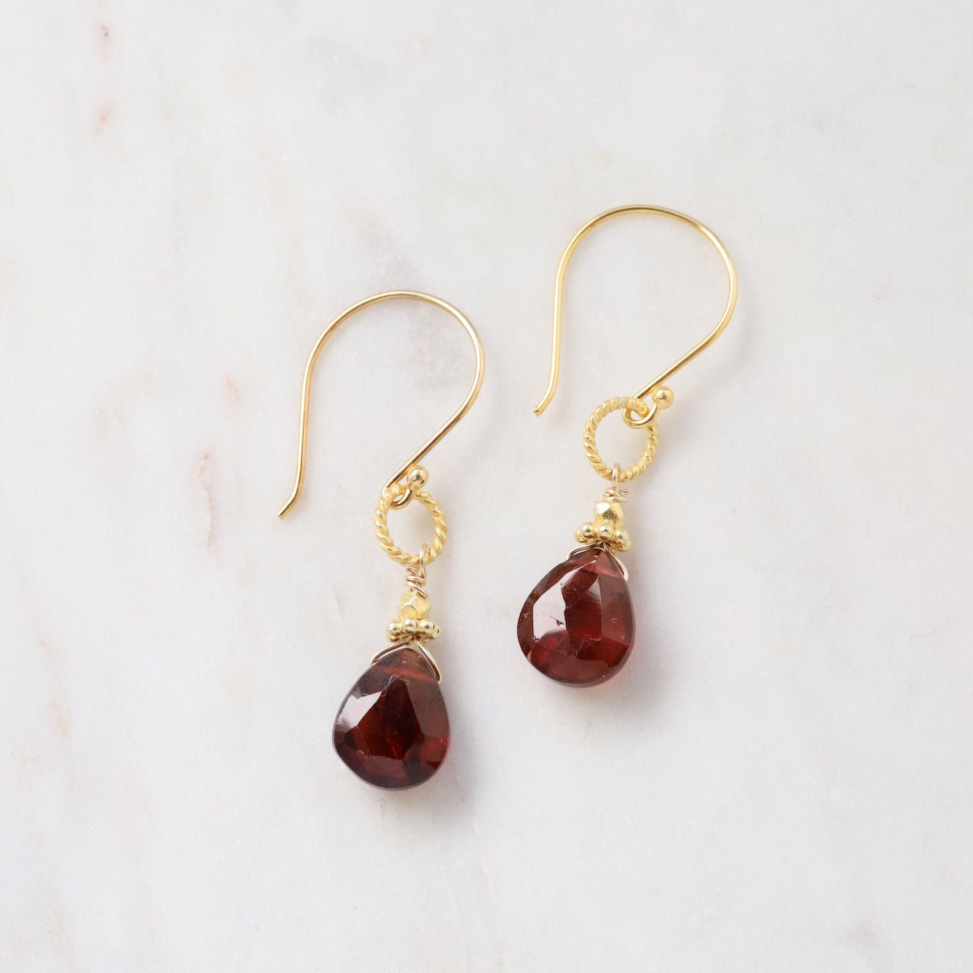 EAR-GF Gold Garnet Teardrop Earrings