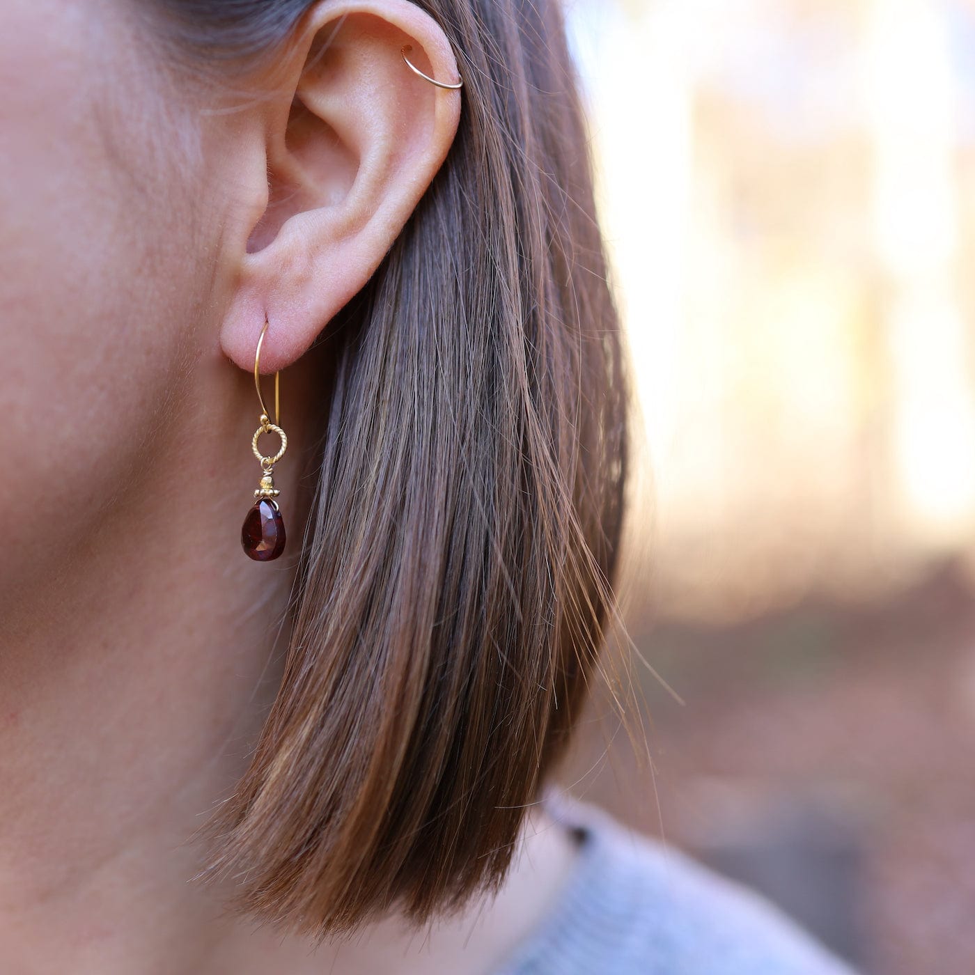 EAR-GF Gold Garnet Teardrop Earrings