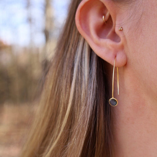 EAR-GF Gold Gilled Hair Pin Drop Earrings with Bezel Set