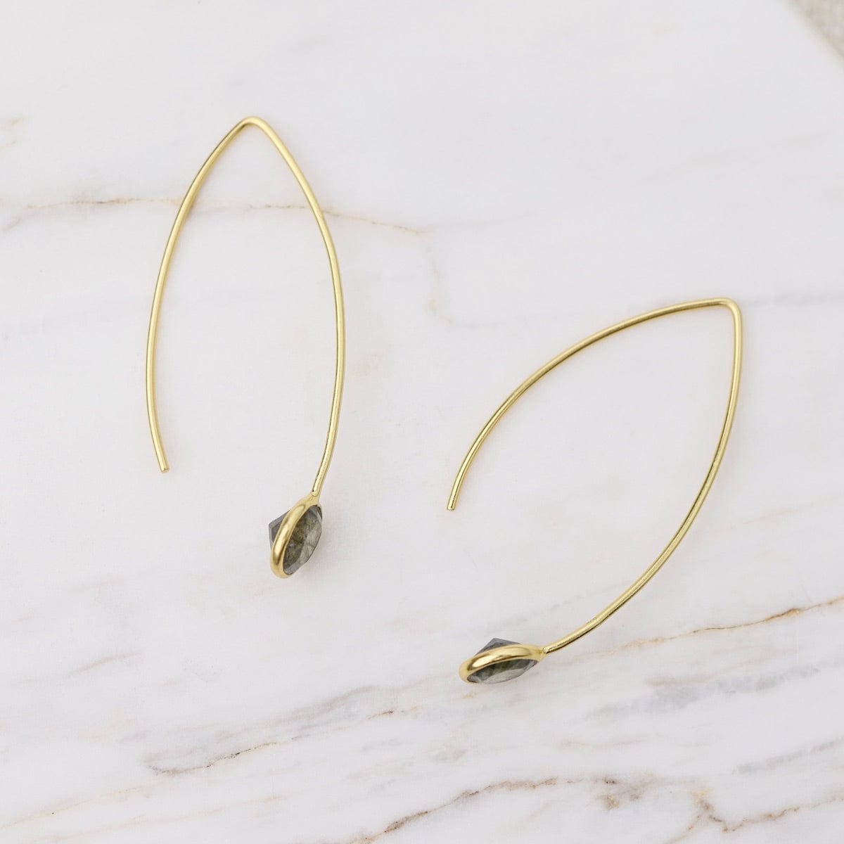 EAR-GF Gold Gilled Hair Pin Drop Earrings with Bezel Set