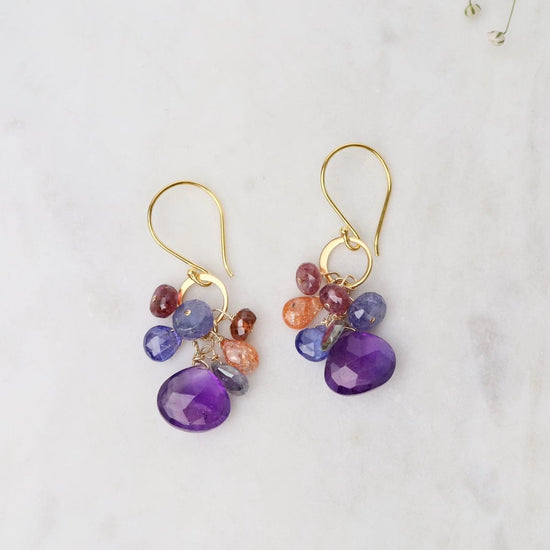 EAR-GF Gold Hammered Circle Link Earring in Amethyst, Sun