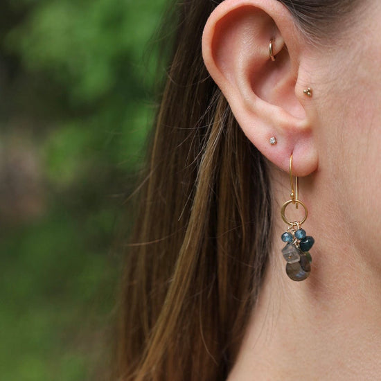 ear-gf Gold Hammered Circle Link Earrings with Labradorite