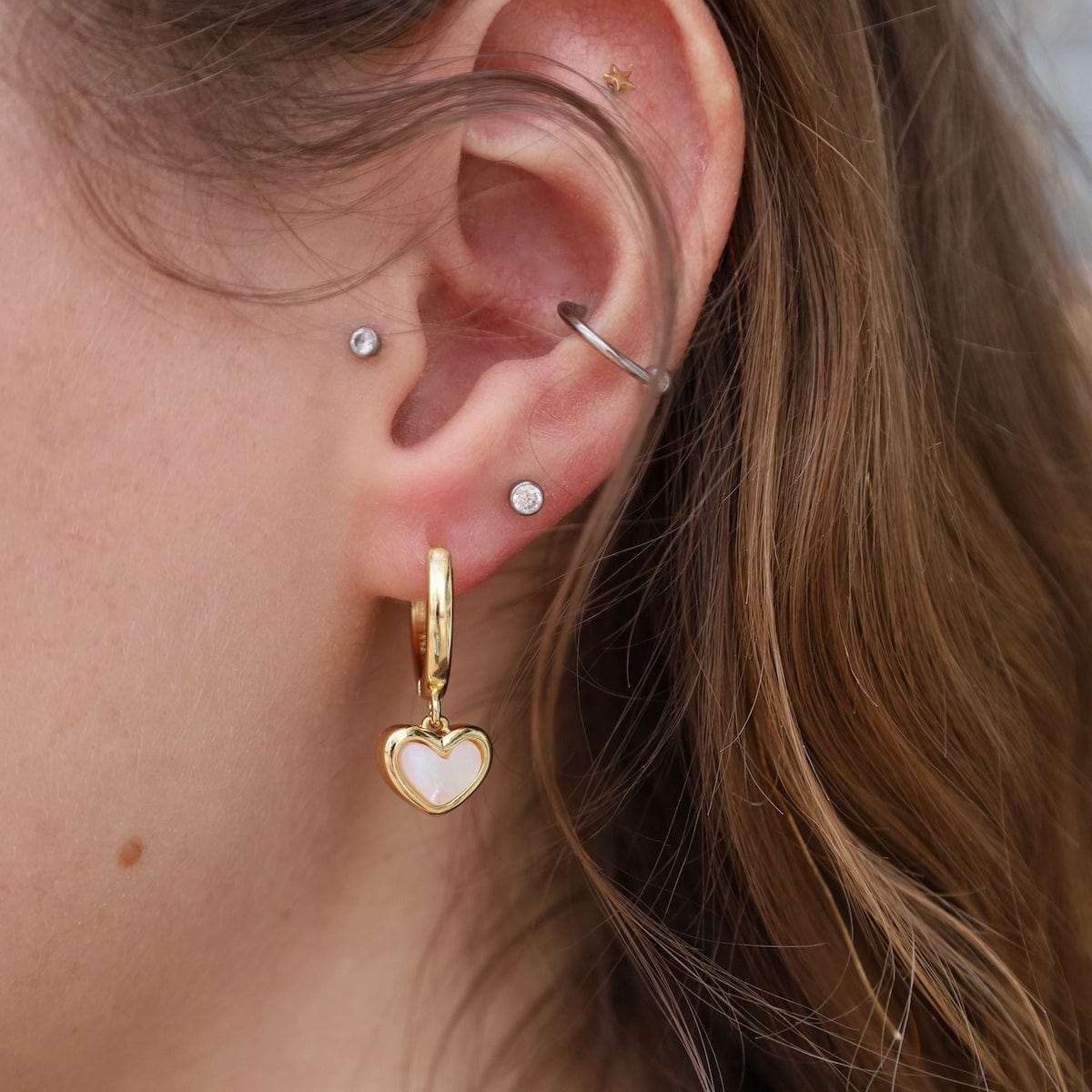EAR-GF Gold Heart Huggie Hoop Earrings