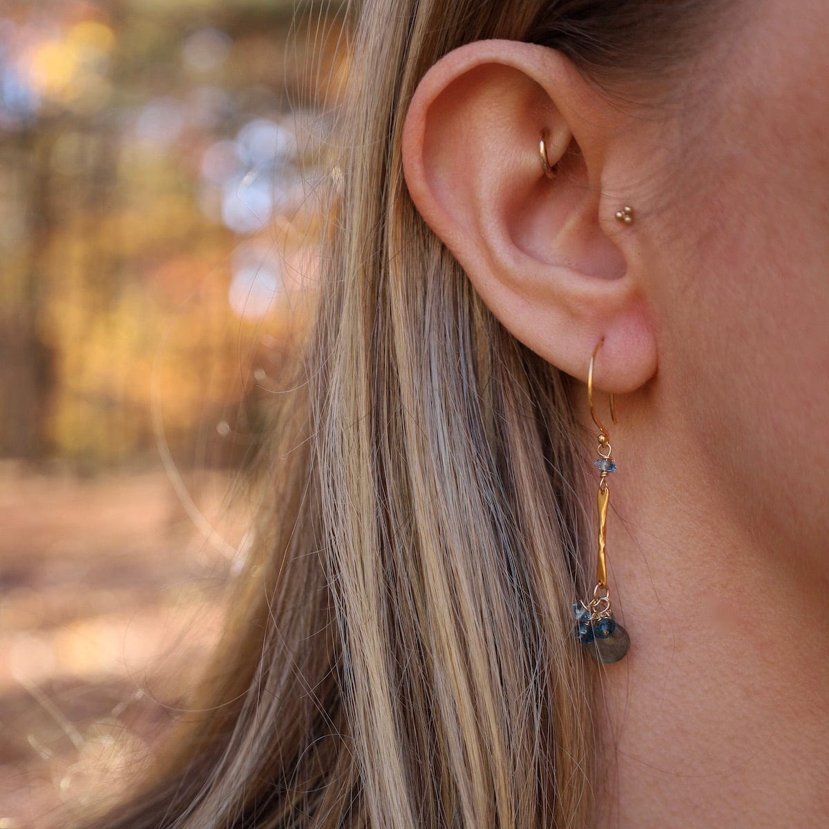 EAR-GF Gold Labradorite Barl Link Earrings