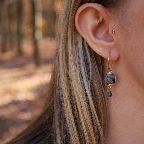 EAR-GF Gold Labradorite Square Bezel Link Earrings