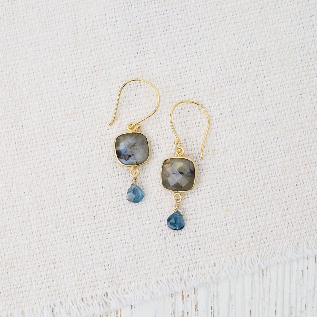 EAR-GF Gold Labradorite Square Bezel Link Earrings