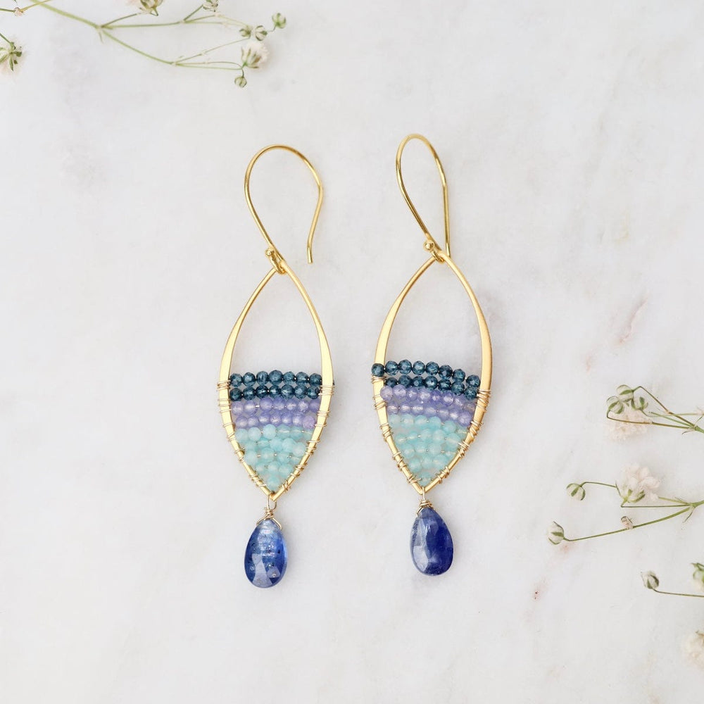 ear-gf Gold Marquis Earrings with Bright Blue Kyanite