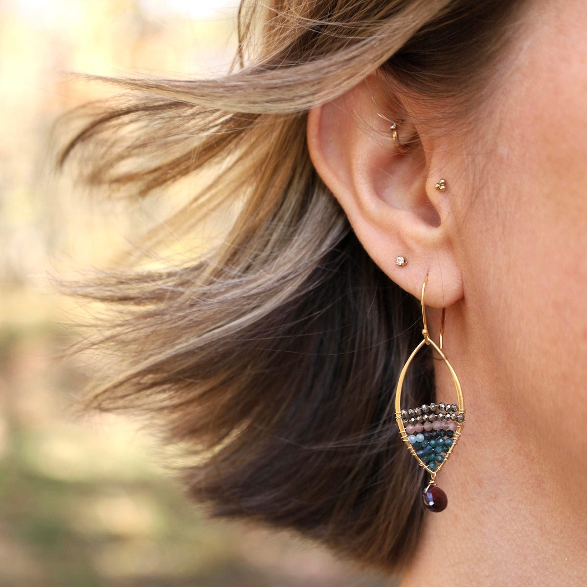 ear-gf Gold Marquise Garnet Grandidierite Earrings