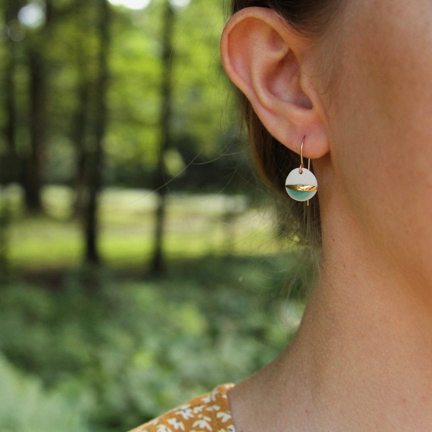 EAR-GF Gold Striped Circle Drop Earrings - Turquoise