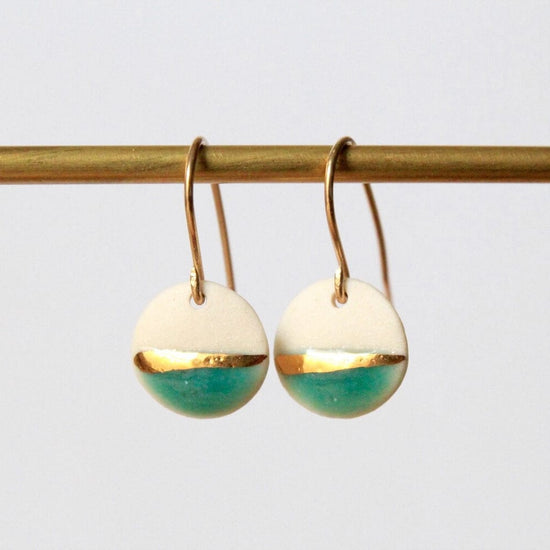 EAR-GF Gold Striped Circle Drop Earrings - Turquoise