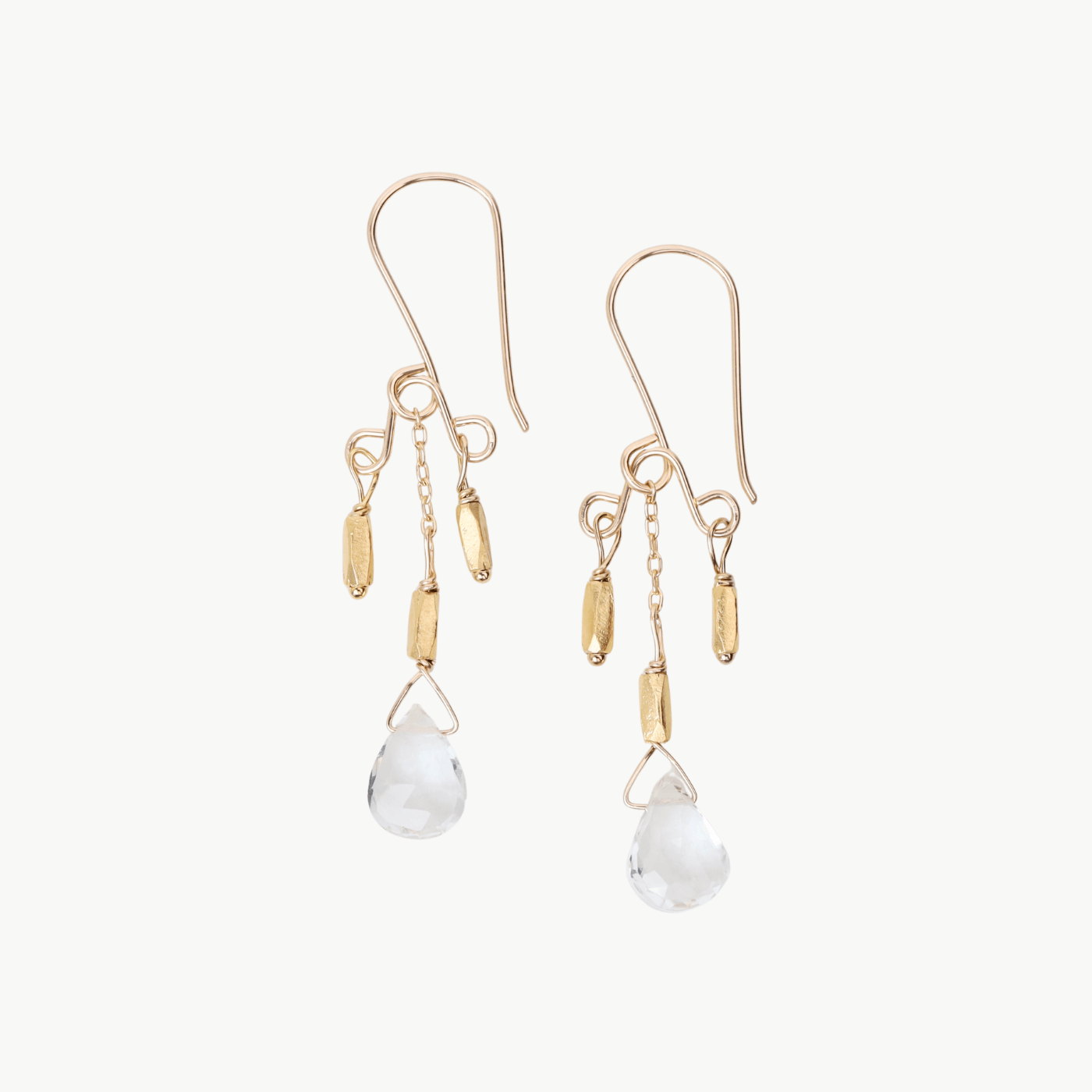 EAR-GF Gold vermeil & clear quartz beads mini chandelier