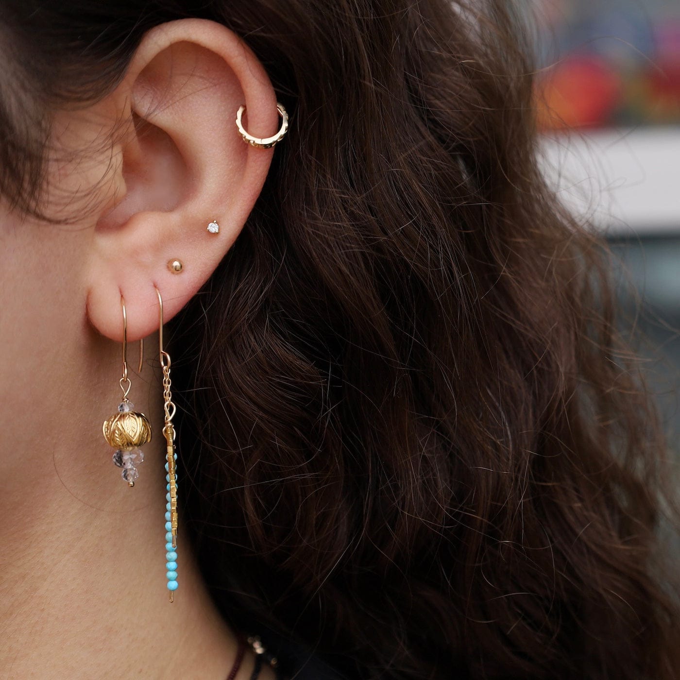EAR-GF Gold vermeil & turquoise twig earrings