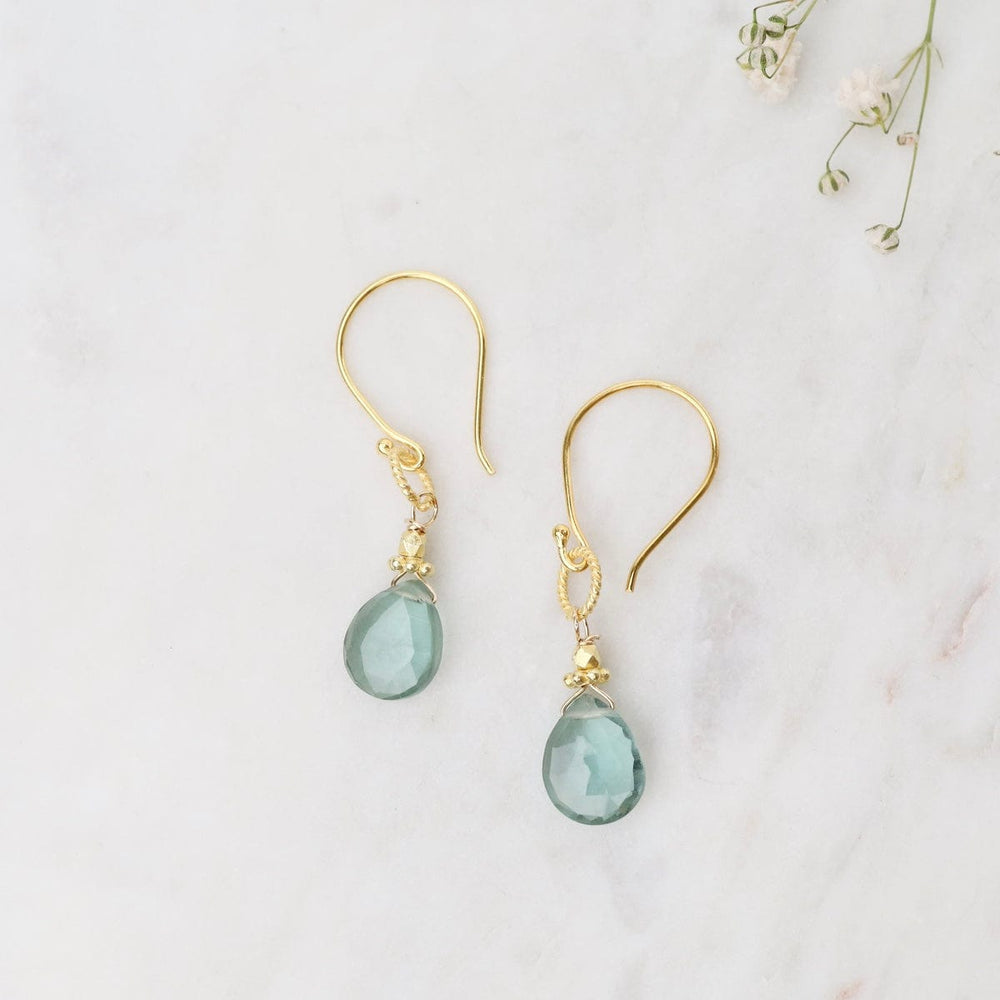 EAR-GF Golden Rope Link Earrings with Green Quartz