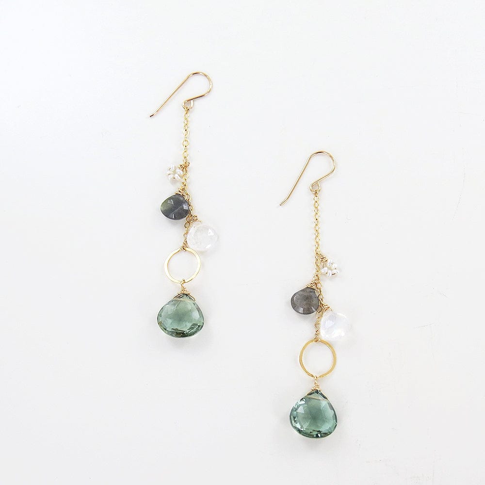 EAR-GF GREEN AMETHYST CLUSTER DROP EARRING