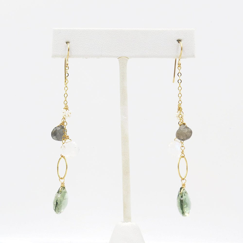 EAR-GF GREEN AMETHYST CLUSTER DROP EARRING