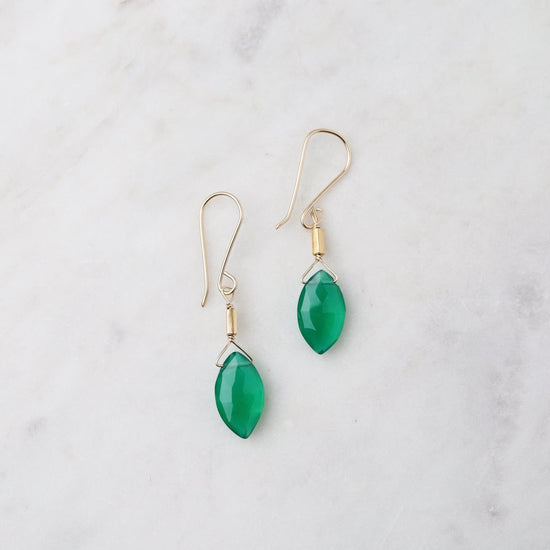 EAR-GF Green Onyx Marquise with Gold Vermile Bead Earring