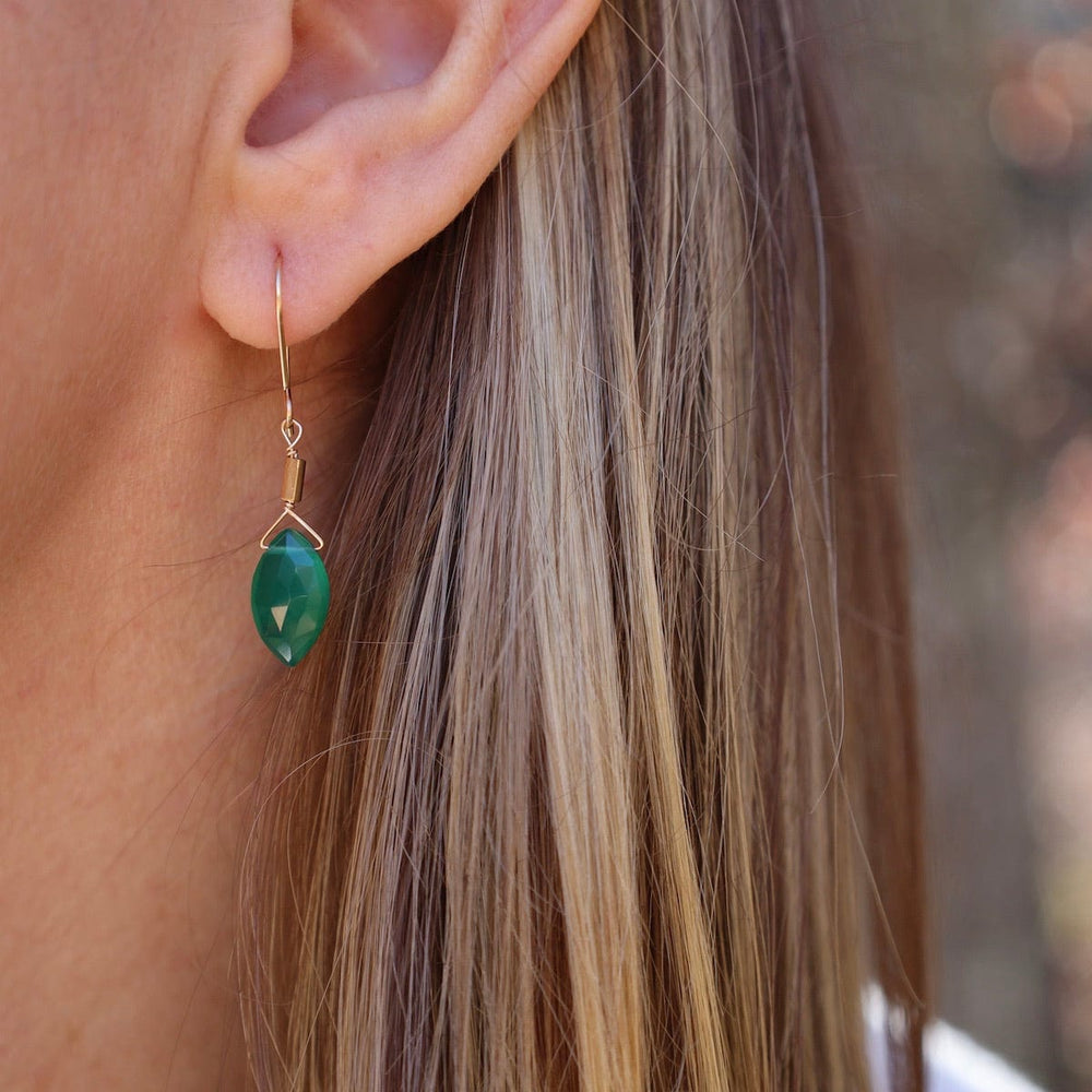 EAR-GF Green Onyx Marquise with Gold Vermile Bead Earring