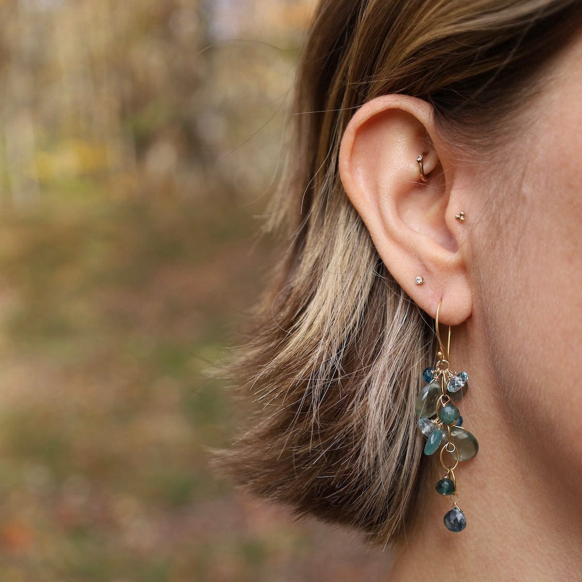 ear-gf Green Quartz Gold Oval Chain Earrings
