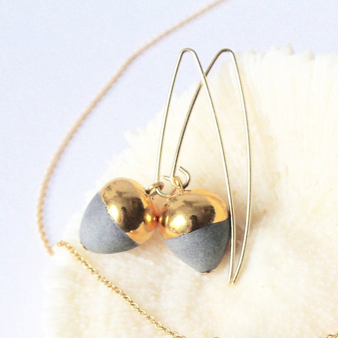 EAR-GF Grey Gold Dipped Acorn Earring