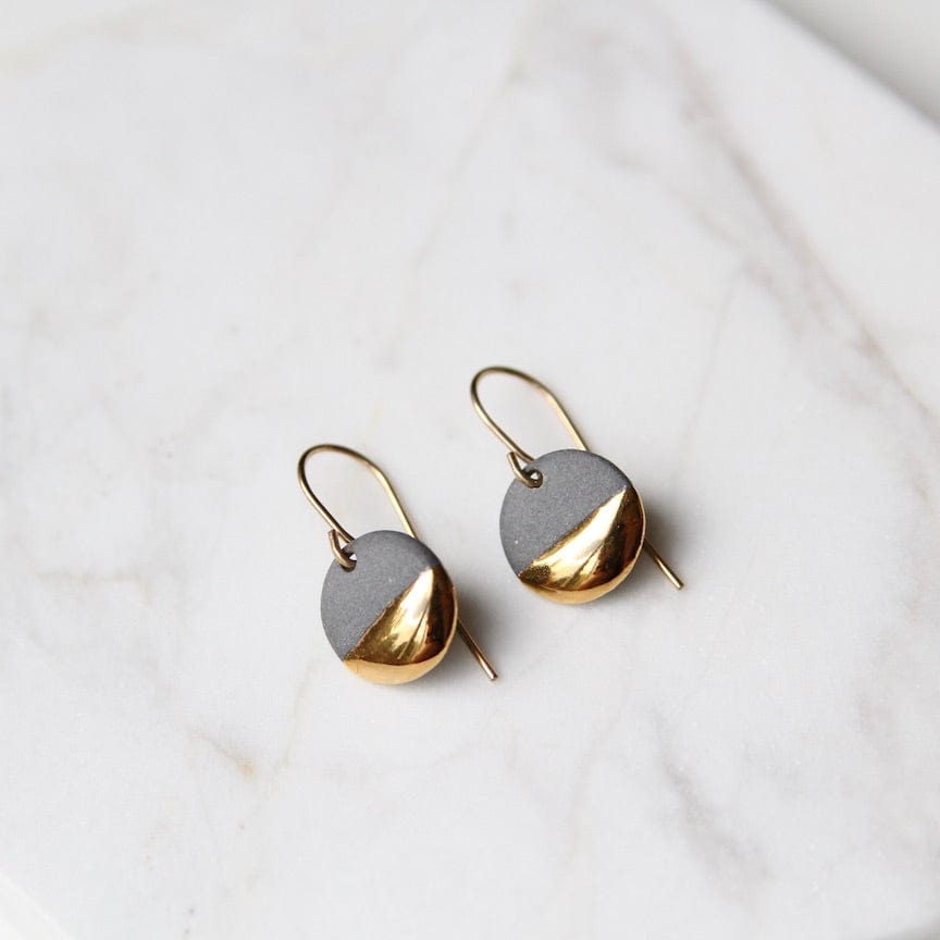 EAR-GF Grey Gold Dipped Circle Drop Earrings