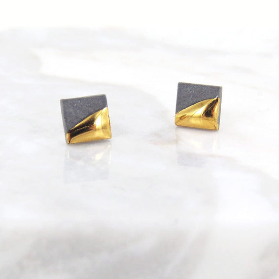 EAR-GF Grey Gold Dipped Square Studs