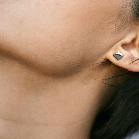 EAR-GF Grey Gold Dipped Square Studs