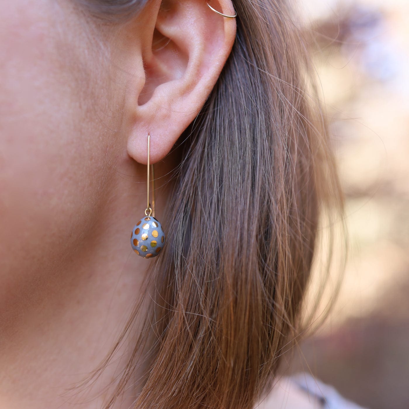 EAR-GF Grey Ladybug Teardrop Earrings