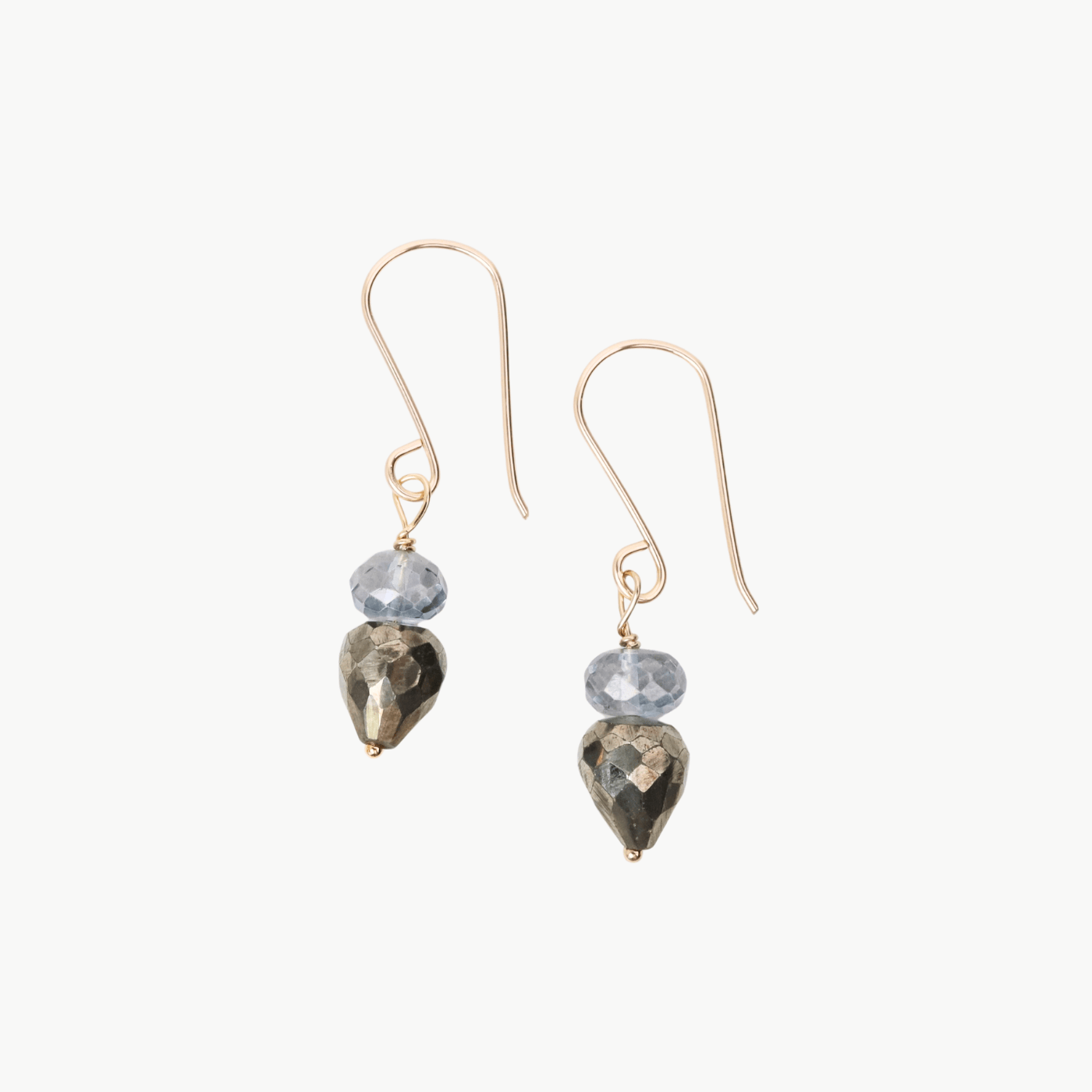 EAR-GF Grey quartz & pyrite stacked stones earrings