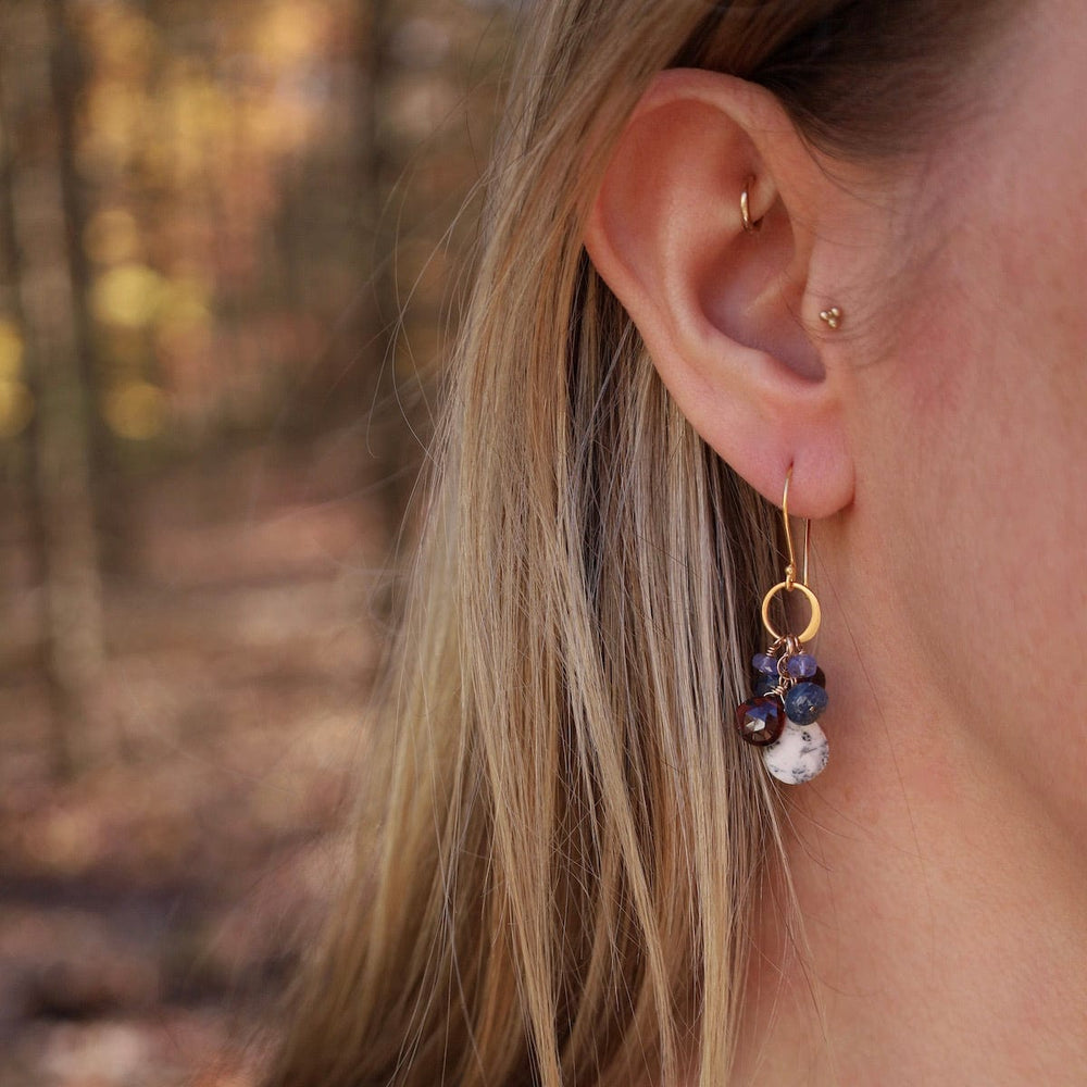 EAR-GF Hammered Circle Link Earring with Dendritic opal