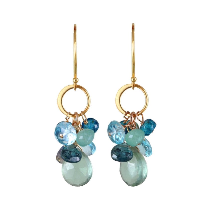 ear-gf Hammered Circle Link Green Quartz Raindrops Earrin