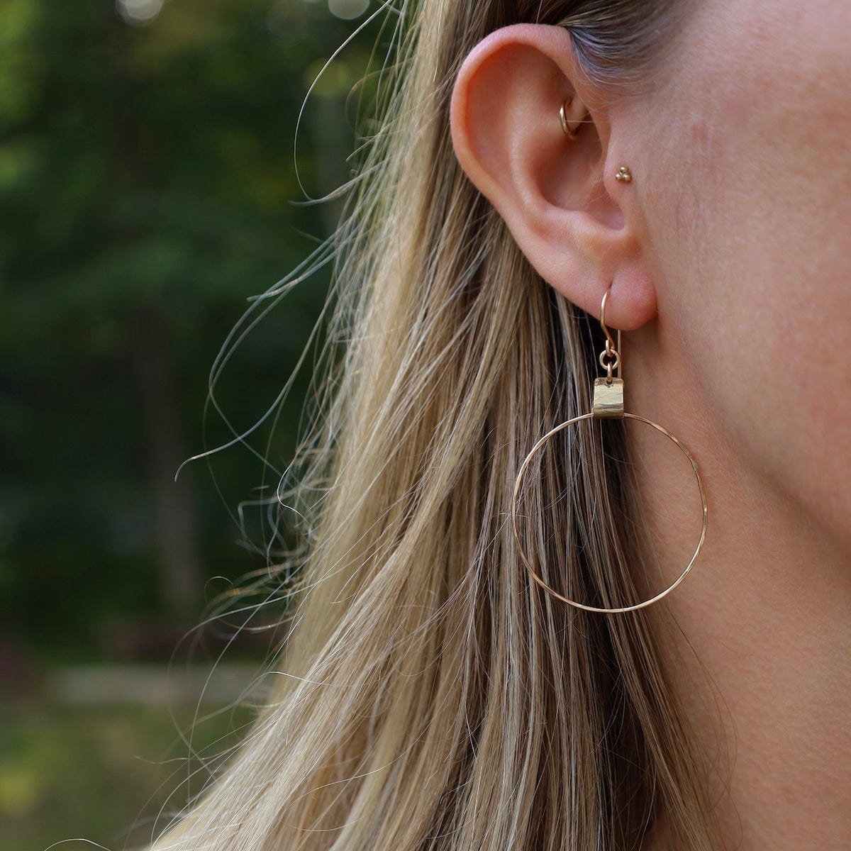 Hammered Large Circle Earrings Dandelion Jewelry