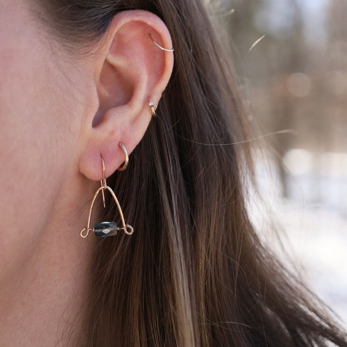 EAR-GF Hand Forged Arch Earrings with Rectangular Blue Topaz