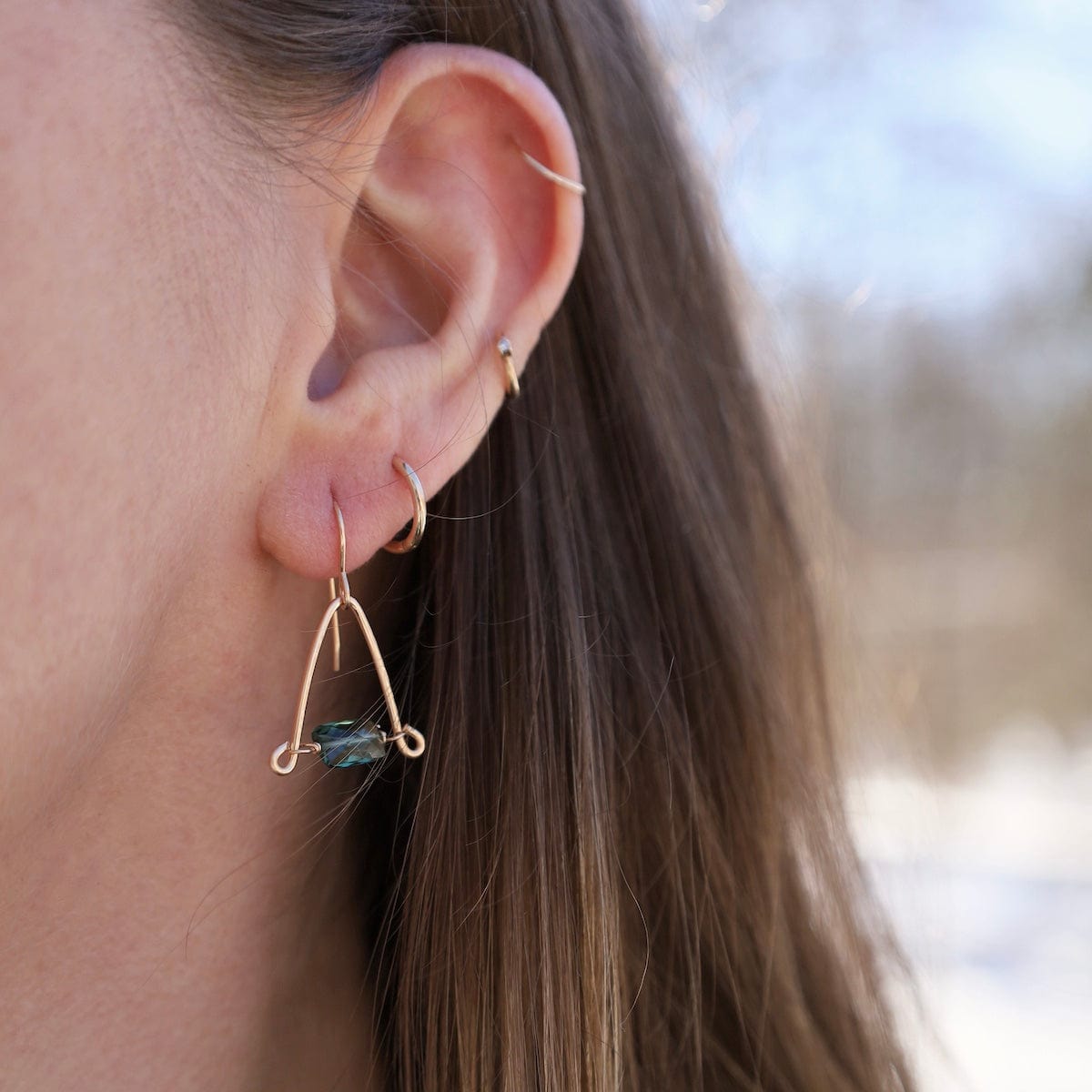 EAR-GF Hand Forged Arch Earrings with Rectangular Indicolite Quartz