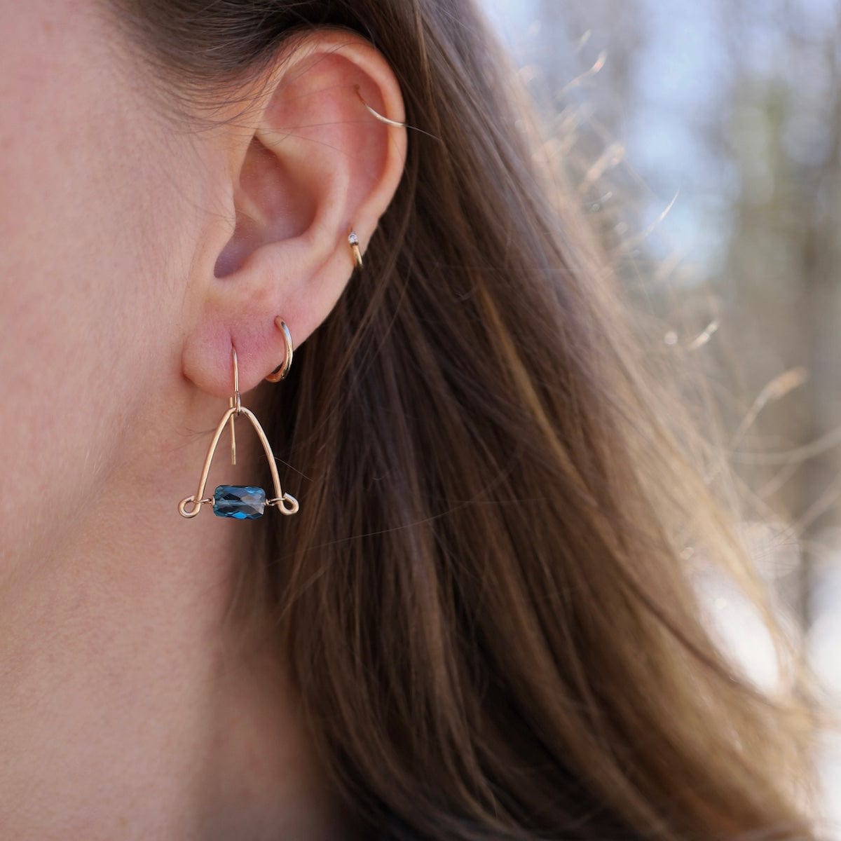 EAR-GF Hand Forged Arch Earrings with Rectangular London Blue Topaz