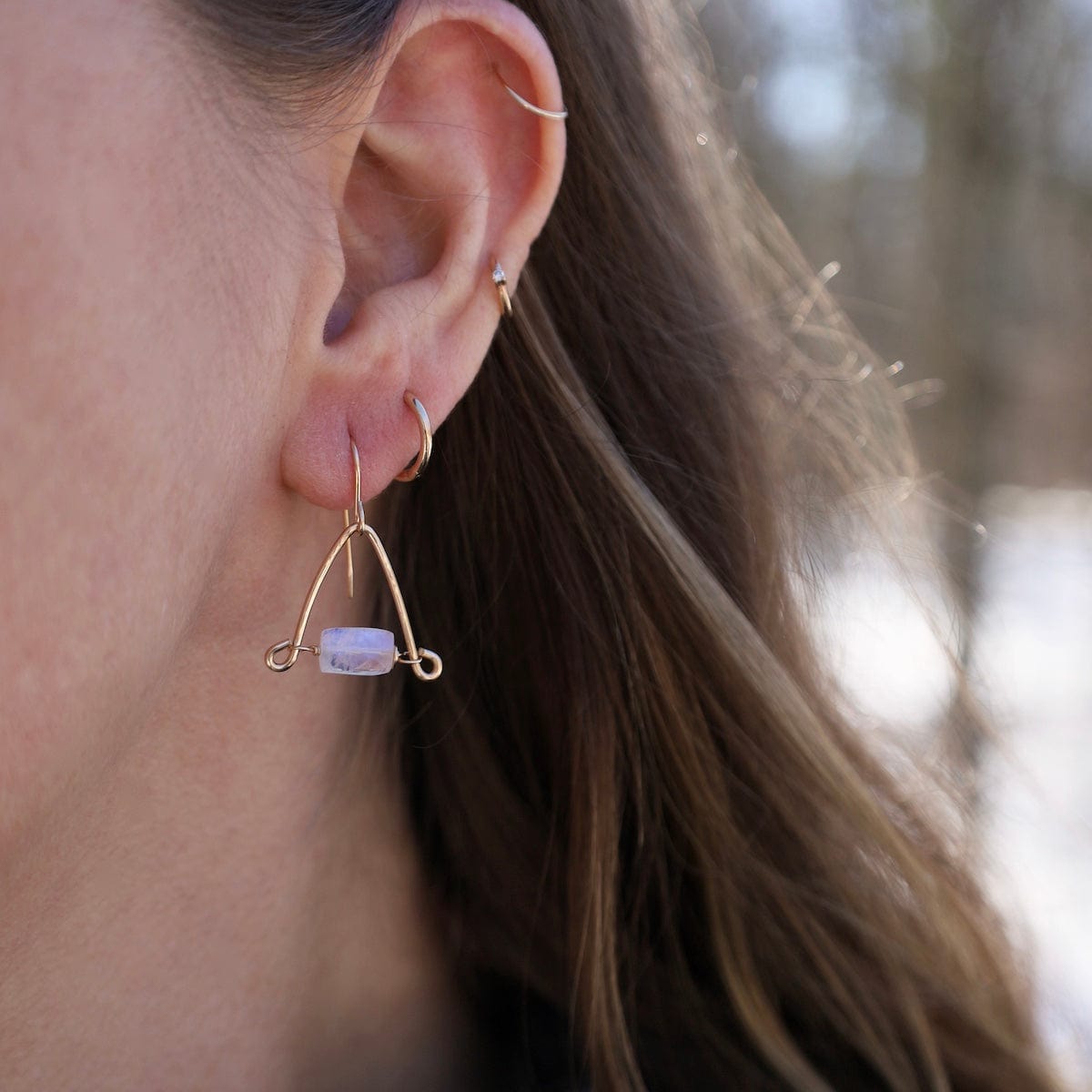 EAR-GF Hand Forged Arch Earrings with Rectangular Rainbow Moonstone