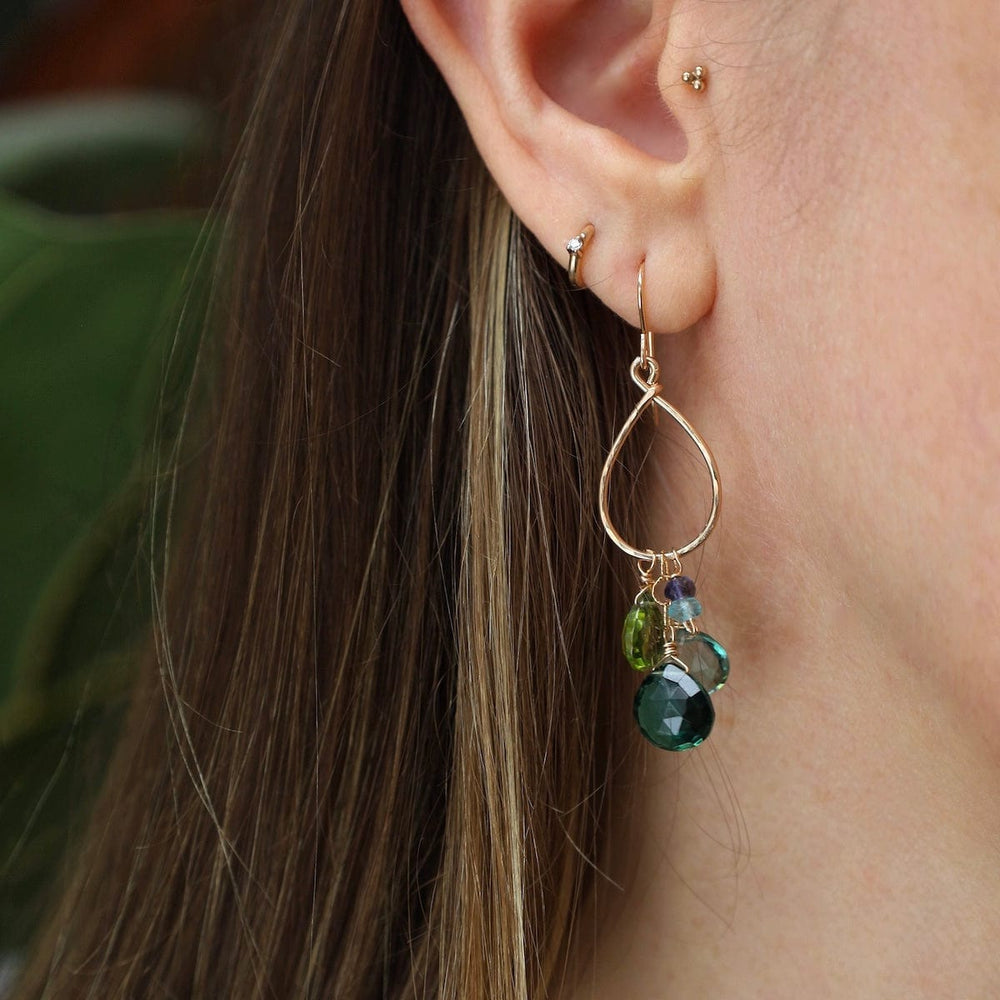 EAR-GF Hand Forged Textured Raindrop Hoop With Blue-Green Mix Earrings