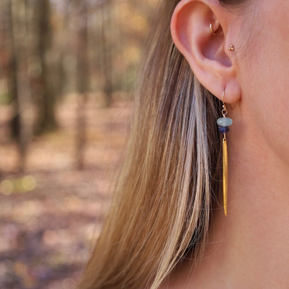 EAR-GF Icicle Earrings with Flat Semi Precious Stones - A