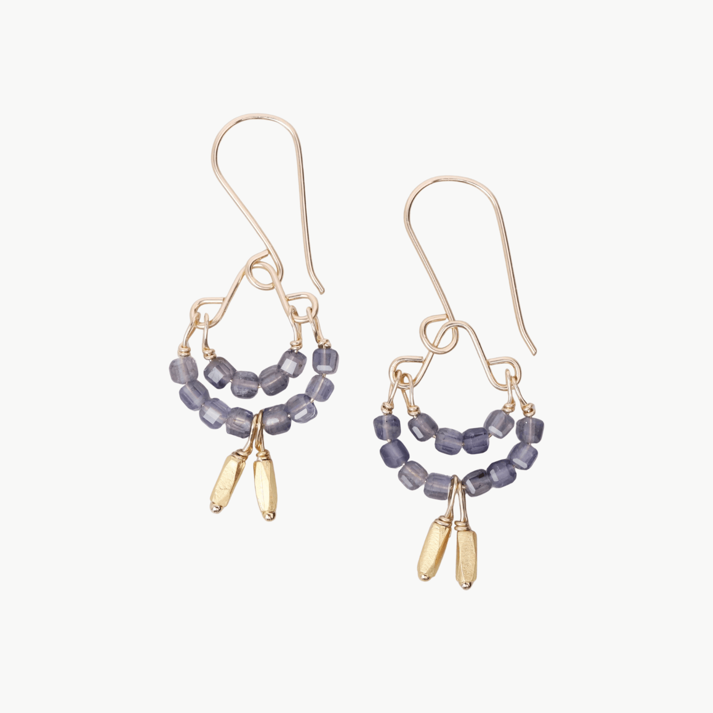 EAR-GF Iolite & gold vermeil beads on double crescent ear