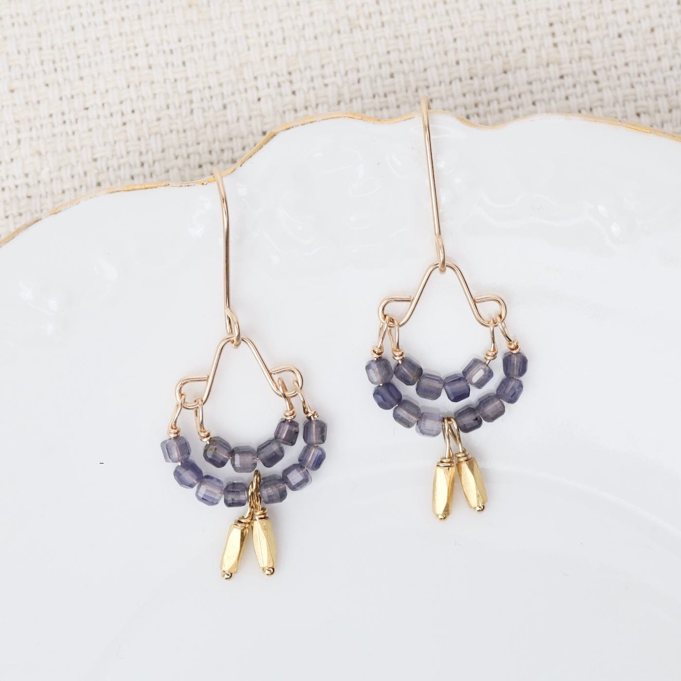 EAR-GF Iolite & gold vermeil beads on double crescent ear