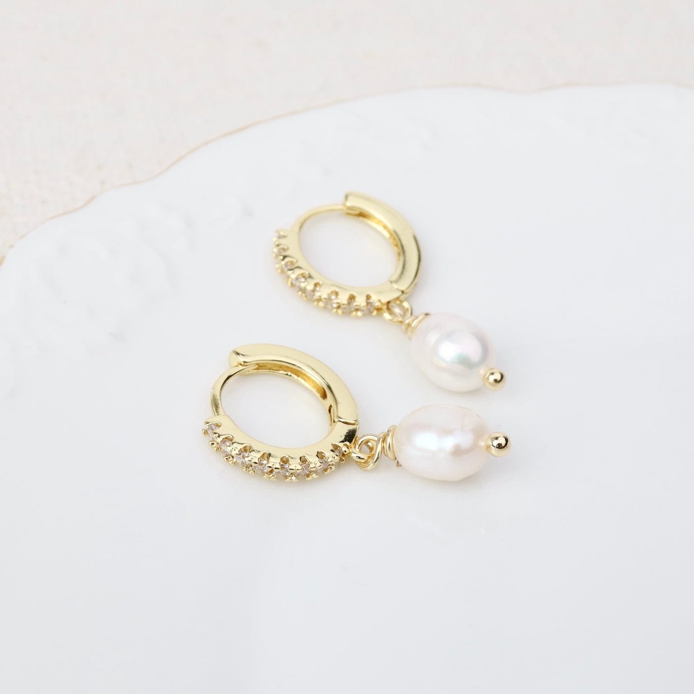 EAR-GF Isa Pearl & CZ Gold Hoops