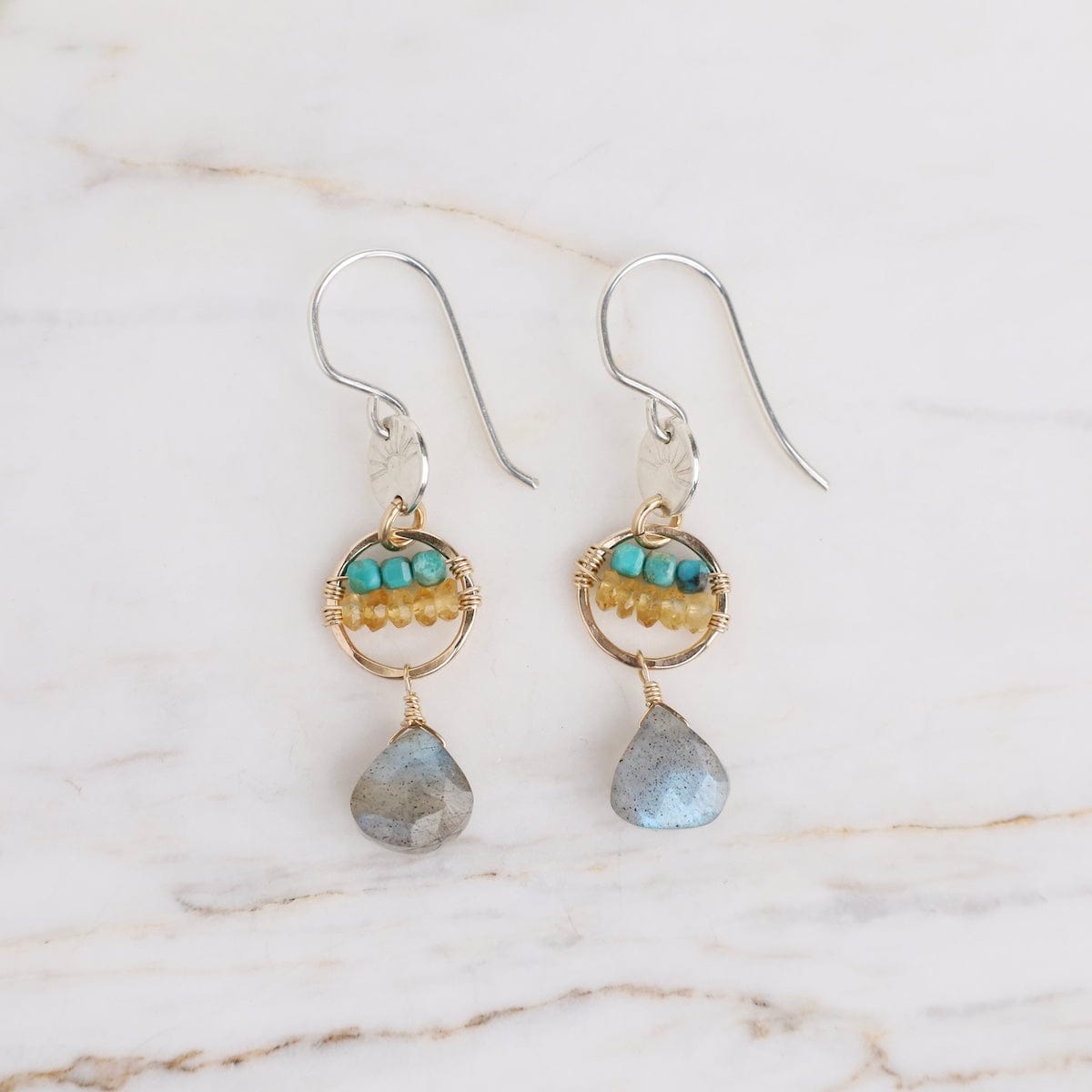 EAR-GF Island Breeze Labradorite Drop Earrings with Turquoise & Citrine