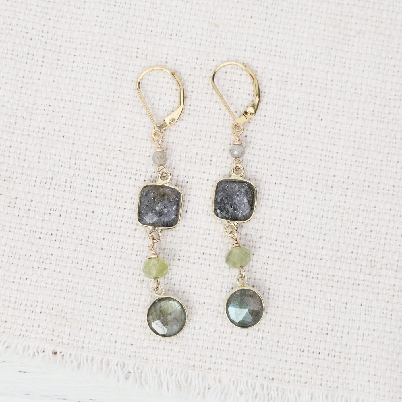 EAR-GF Labradorite, Black Sunstone, Green Garnet and Labr