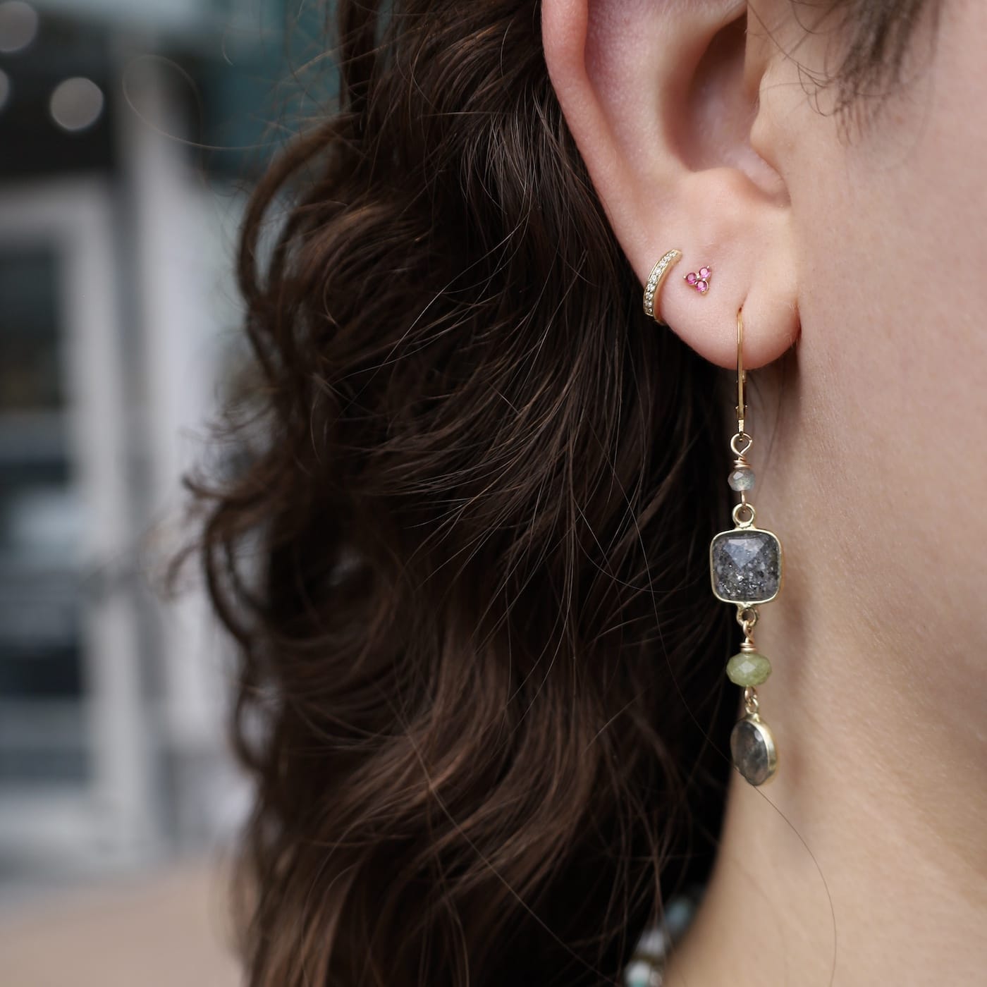 EAR-GF Labradorite, Black Sunstone, Green Garnet and Labr